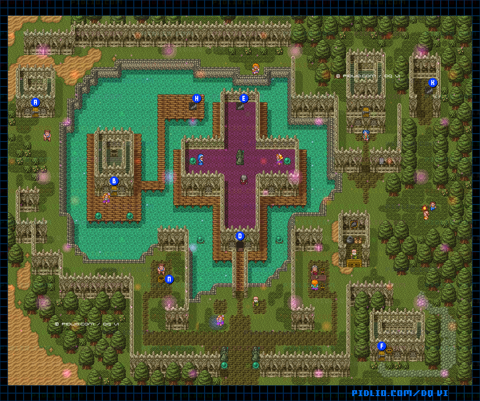 【夢の世界】カルベローナの町・屋外のマップ画像 / SFC版ドラゴンクエスト6攻略 ─ pidlio.com