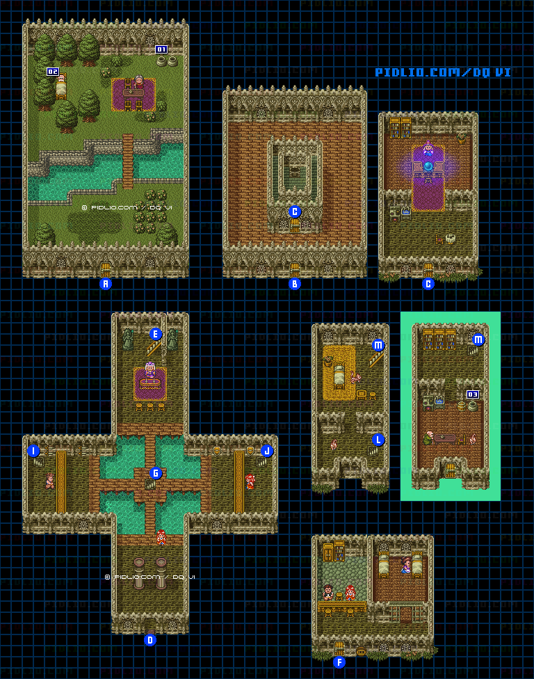 【夢の世界】カルベローナの町・屋内のマップ画像 / SFC版ドラゴンクエスト6攻略 ─ pidlio.com