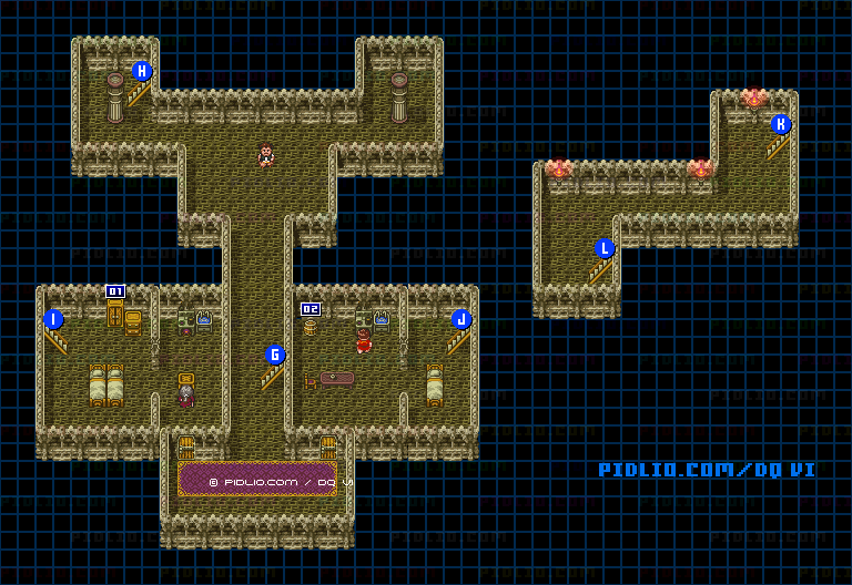 【夢の世界】カルベローナの町・地下のマップ画像 / SFC版ドラゴンクエスト6攻略 ─ pidlio.com