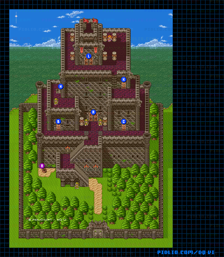 【夢の世界】グレイス城・外観のマップ画像 / SFC版ドラゴンクエスト6攻略 ─ pidlio.com