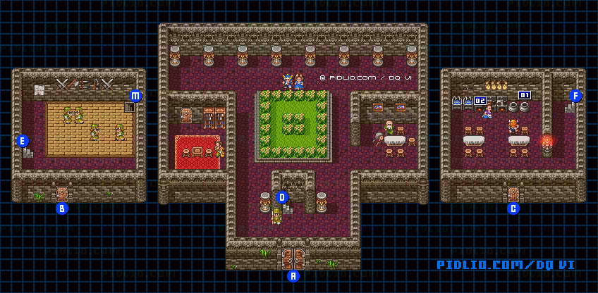 【夢の世界】グレイス城・城内2階のマップ画像 / SFC版ドラゴンクエスト6攻略 ─ pidlio.com