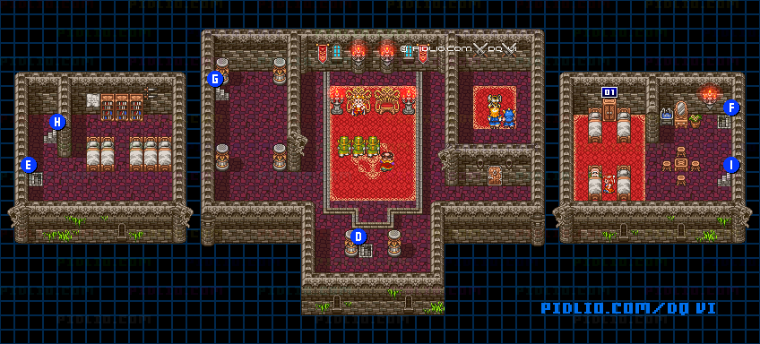 【夢の世界】グレイス城・城内3階のマップ画像 / SFC版ドラゴンクエスト6攻略 ─ pidlio.com