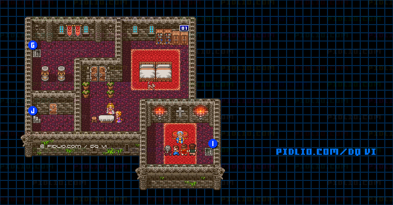 【夢の世界】グレイス城・城内4階のマップ画像 / SFC版ドラゴンクエスト6攻略 ─ pidlio.com