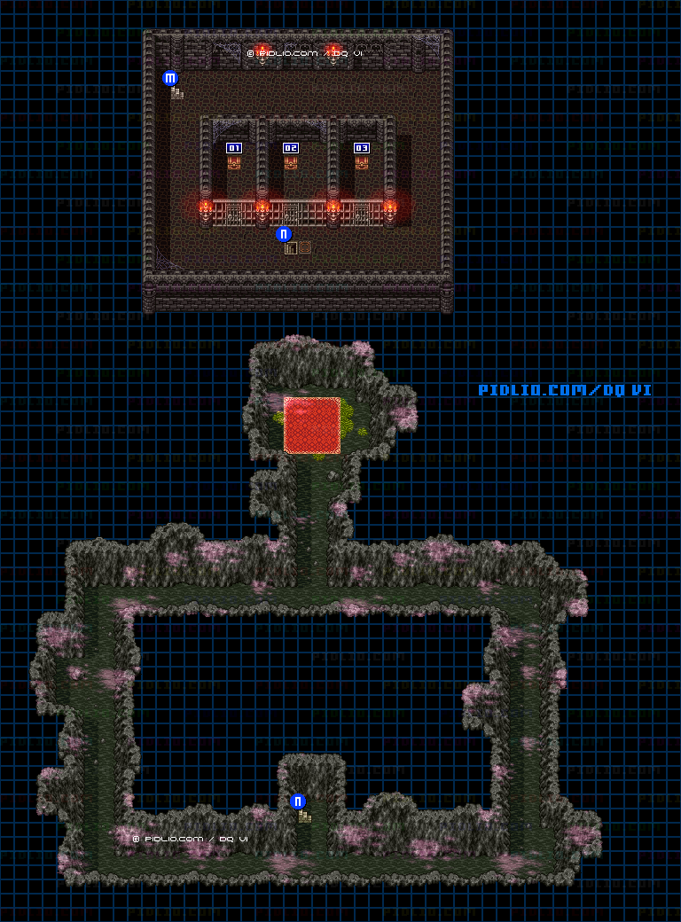 【夢の世界】グレイス城・城内隠し部屋のマップ画像 / SFC版ドラゴンクエスト6攻略 ─ pidlio.com