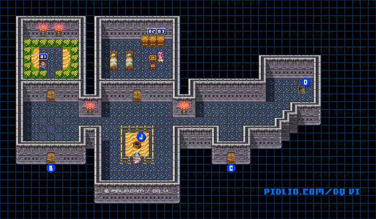 【夢の世界】ゼニスの城・2階のマップ画像 / SFC版ドラゴンクエスト6攻略 ─ pidlio.com