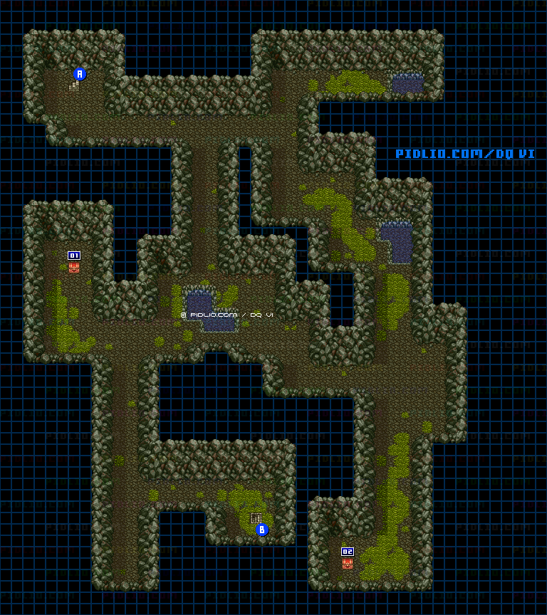 【現実の世界】夢見の洞窟・地下2階のマップ画像 ／ SFC版ドラゴンクエスト6攻略 ─ pidlio.com