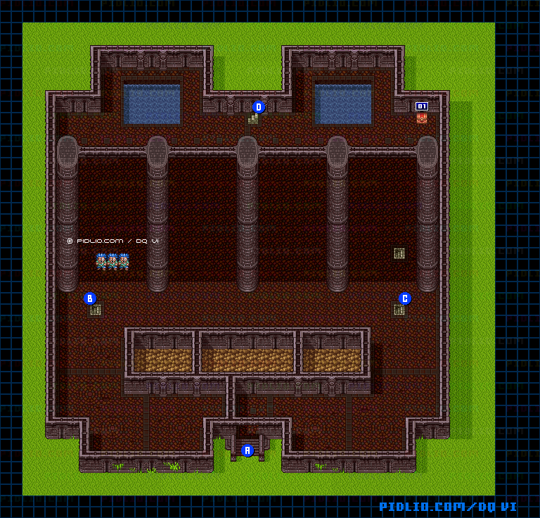 【現実の世界】月鏡の塔・1階のマップ画像 ／ SFC版ドラゴンクエスト6攻略 ─ pidlio.com