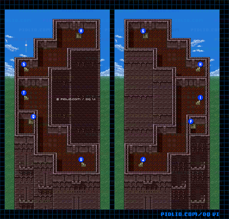 【現実の世界】月鏡の塔・3階のマップ画像 ／ SFC版ドラゴンクエスト6攻略 ─ pidlio.com