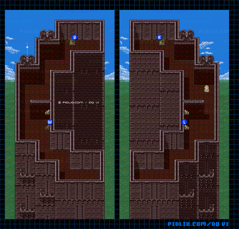 【現実の世界】月鏡の塔・5階のマップ画像 ／ SFC版ドラゴンクエスト6攻略 ─ pidlio.com