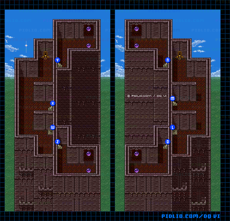 【現実の世界】月鏡の塔・6階のマップ画像 ／ SFC版ドラゴンクエスト6攻略 ─ pidlio.com