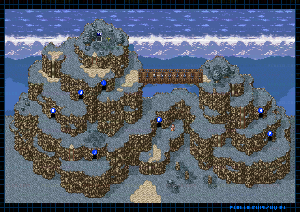 【現実の世界】モンストル北の山・外側山道のマップ画像 ／ SFC版ドラゴンクエスト6攻略 ─ pidlio.com