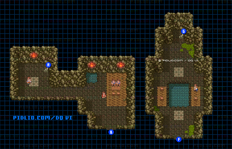 【現実の世界】旅の洞窟・地下2階のマップ画像 ／ SFC版ドラゴンクエスト6攻略 ─ pidlio.com