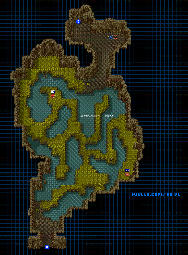 【現実の世界】旅の洞窟・地下2階中央のマップ画像 ／ SFC版ドラゴンクエスト6攻略 ─ pidlio.com