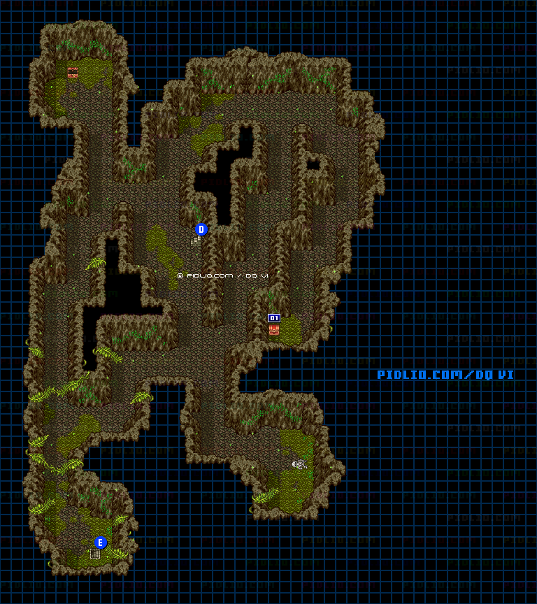 【現実の世界】旅の洞窟・地下3階のマップ画像 ／ SFC版ドラゴンクエスト6攻略 ─ pidlio.com