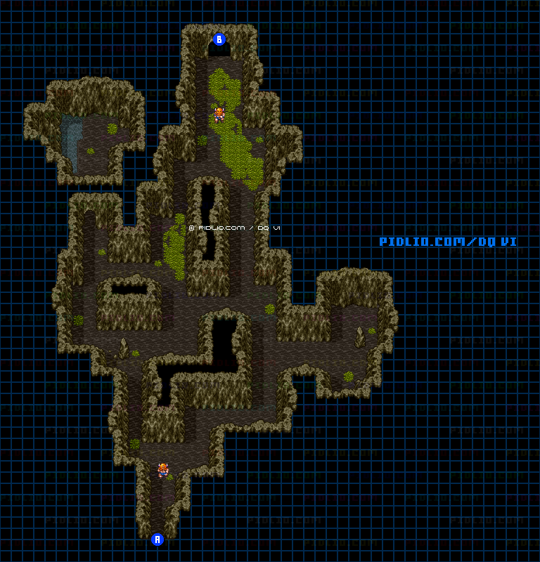 【現実の世界】人魚の洞窟・エリア2のマップ画像 ／ SFC版ドラゴンクエスト6攻略 ─ pidlio.com