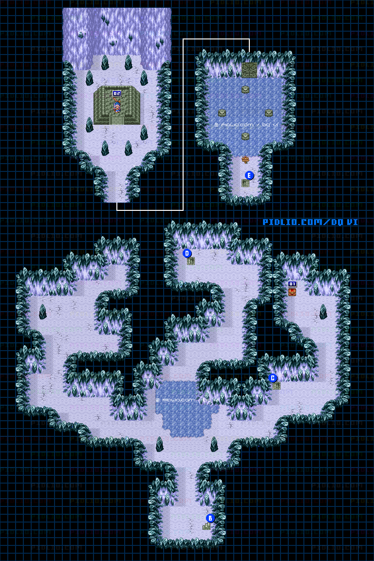 【現実の世界】氷の洞窟・地下2階のマップ画像 ／ SFC版ドラゴンクエスト6攻略 ─ pidlio.com