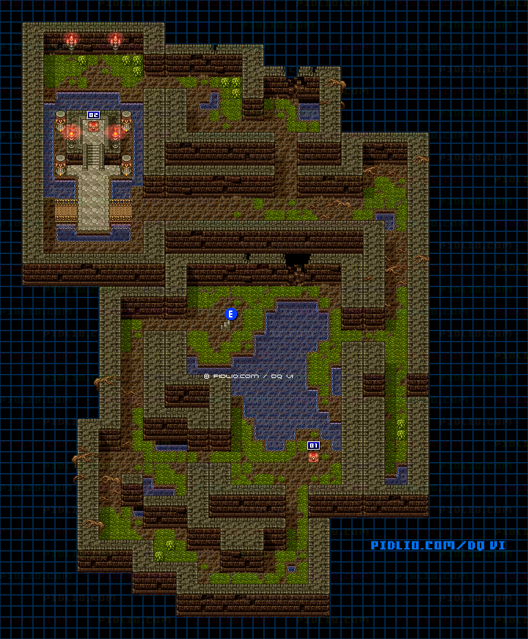【現実の世界】不思議な洞窟・地下4階のマップ画像 ／ SFC版ドラゴンクエスト6攻略 ─ pidlio.com