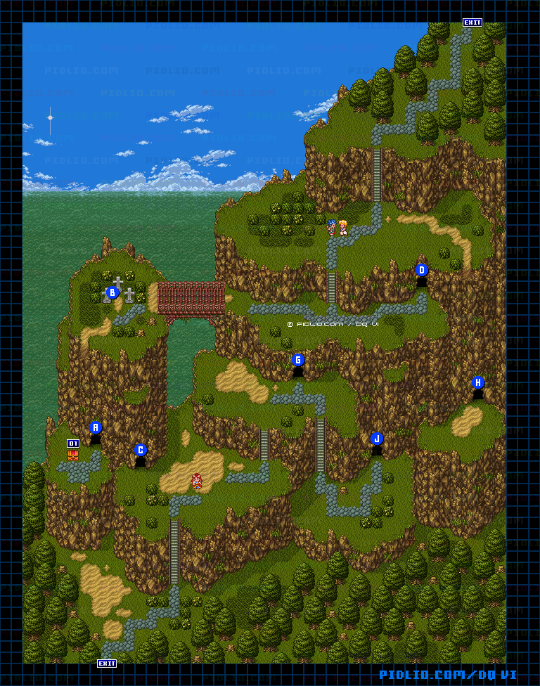 【現実の世界】山肌の道・外側山道のマップ画像 ／ SFC版ドラゴンクエスト6攻略 ─ pidlio.com