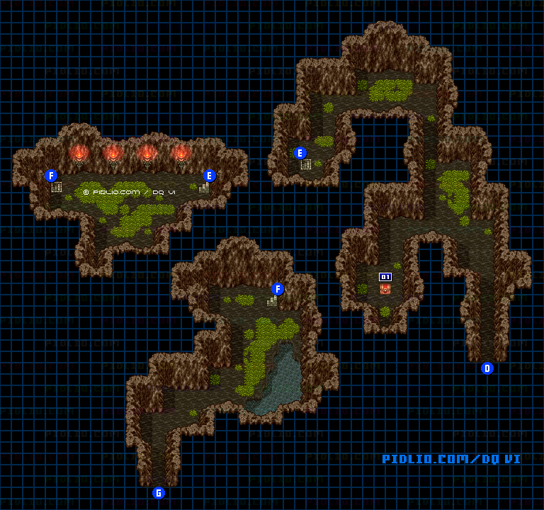 【現実の世界】山肌の道・東側通常ルートのマップ画像 ／ SFC版ドラゴンクエスト6攻略 ─ pidlio.com