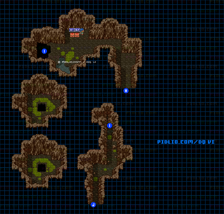 【現実の世界】山肌の道・東側飛び降りルートのマップ画像 ／ SFC版ドラゴンクエスト6攻略 ─ pidlio.com