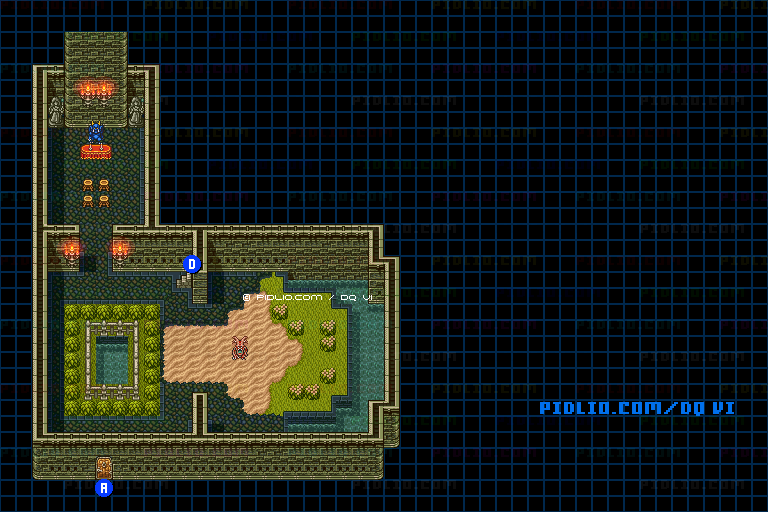 【現実の世界】ヘルクラウド城・1階のマップ画像 ／ SFC版ドラゴンクエスト6攻略 ─ pidlio.com