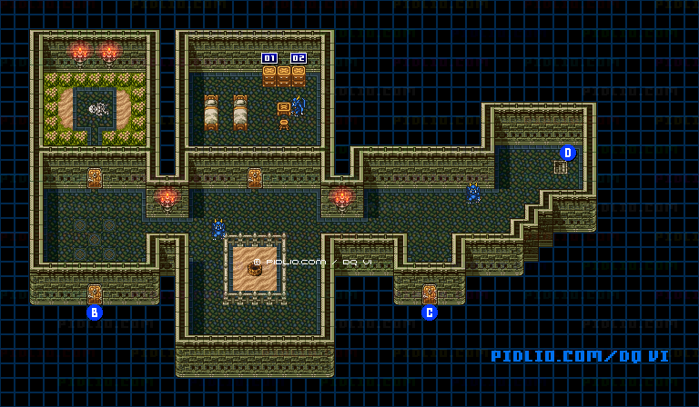 【現実の世界】ヘルクラウド城・2階のマップ画像 ／ SFC版ドラゴンクエスト6攻略 ─ pidlio.com