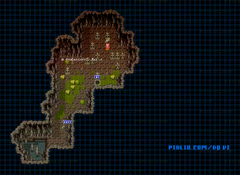 【現実の世界】ロンガデセオ北の墓地のマップ画像 ／ SFC版ドラゴンクエスト6攻略 ─ pidlio.com