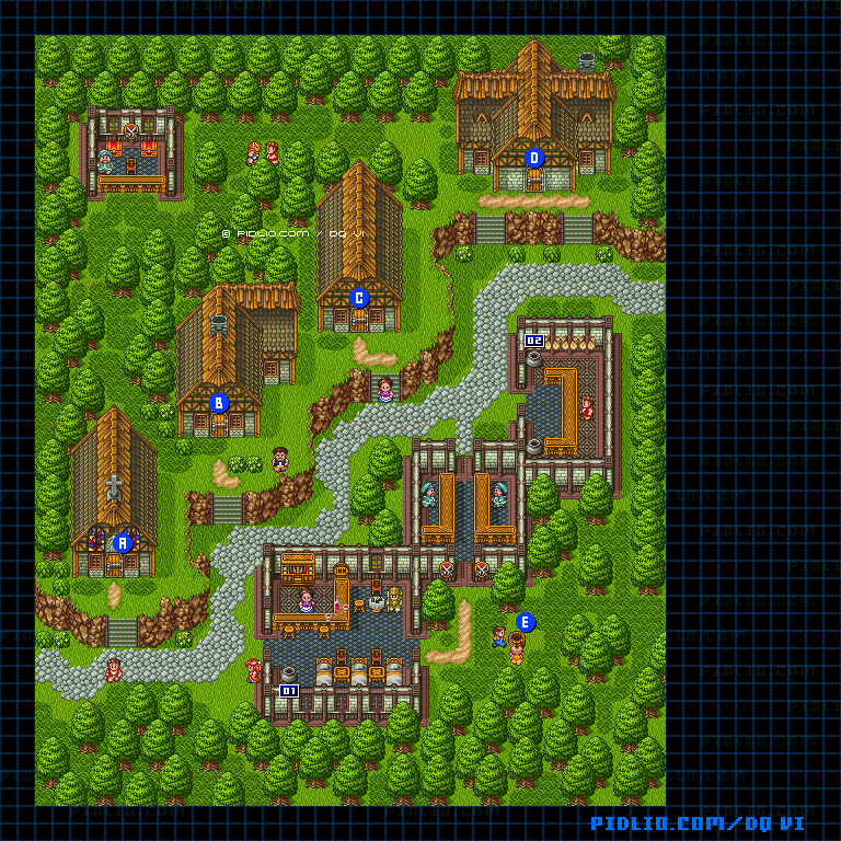 【現実の世界】トルッカの町・屋外のマップ画像 / SFC版ドラゴンクエスト6攻略 ─ pidlio.com