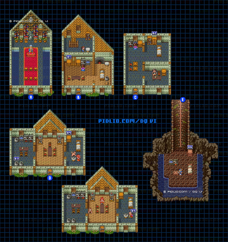 【現実の世界】トルッカの町・屋内のマップ画像 / SFC版ドラゴンクエスト6攻略 ─ pidlio.com