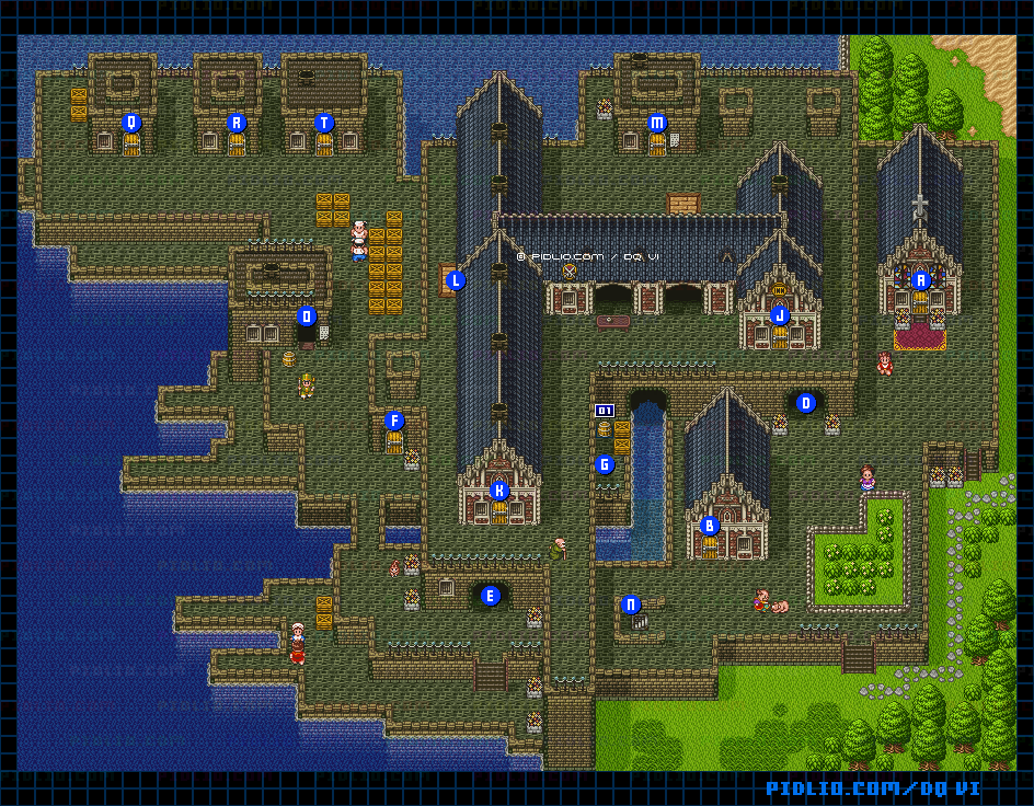 【現実の世界】サンマリーノの町・屋外のマップ画像 / SFC版ドラゴンクエスト6攻略 ─ pidlio.com