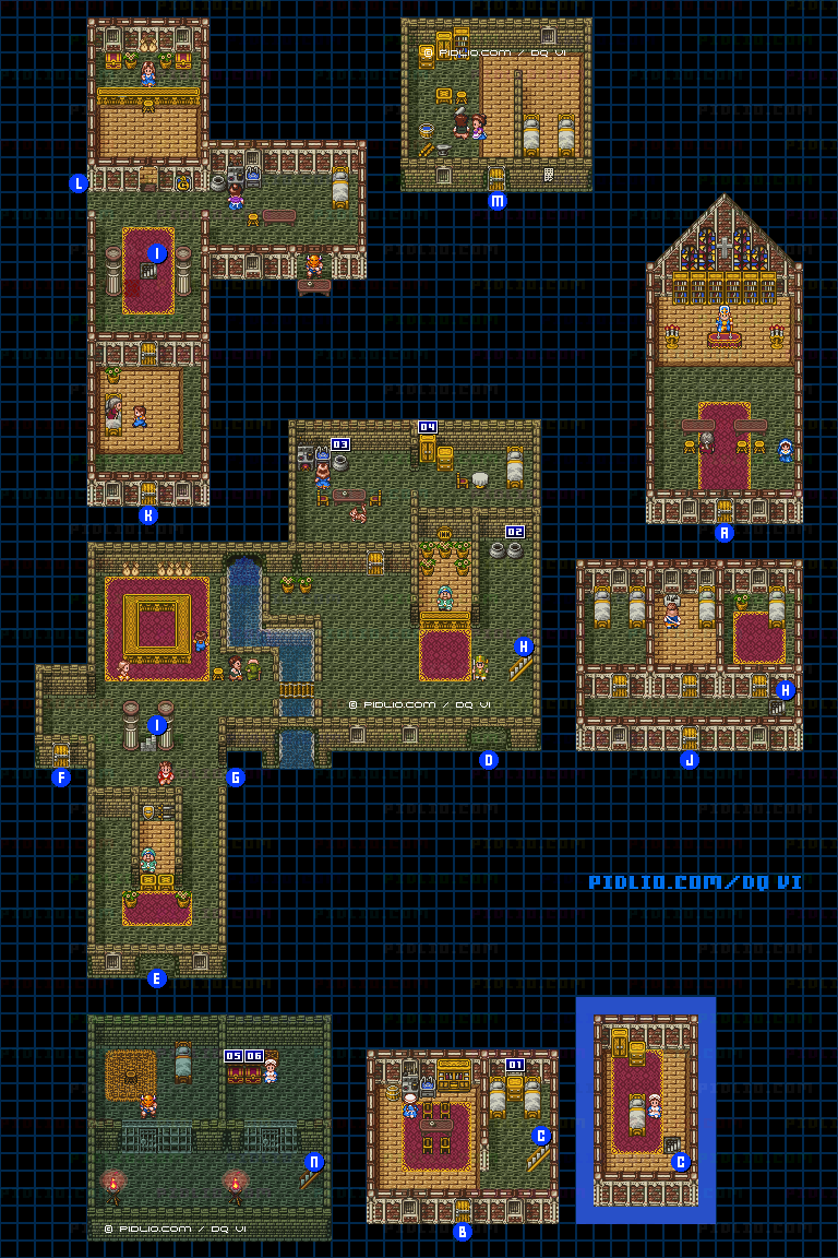 【現実の世界】サンマリーノの町・東側屋内のマップ画像 / SFC版ドラゴンクエスト6攻略 ─ pidlio.com