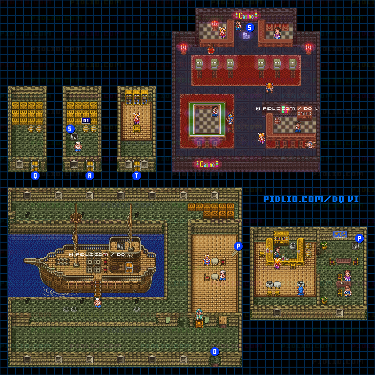 【現実の世界】サンマリーノの町・港側屋内のマップ画像 / SFC版ドラゴンクエスト6攻略 ─ pidlio.com