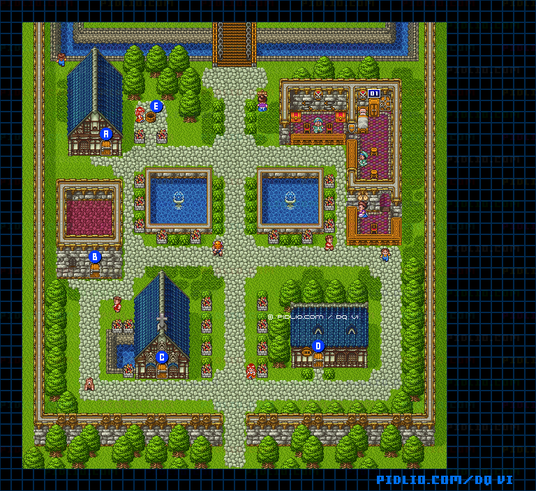 【現実の世界】レイドック城下町・屋外のマップ画像 / SFC版ドラゴンクエスト6攻略 ─ pidlio.com