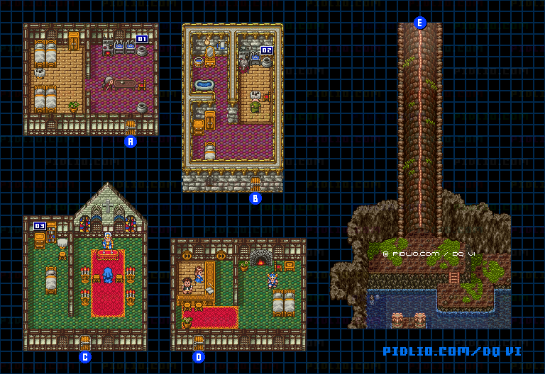【現実の世界】レイドック城下町・屋内のマップ画像 / SFC版ドラゴンクエスト6攻略 ─ pidlio.com