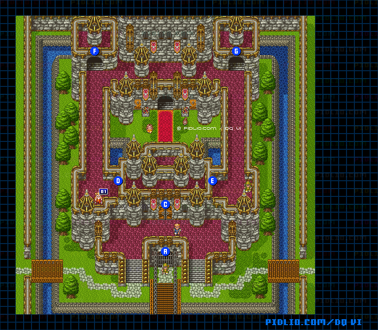 【現実の世界】レイドック城・外観のマップ画像 ／ SFC版ドラゴンクエスト6攻略 ─ pidlio.com