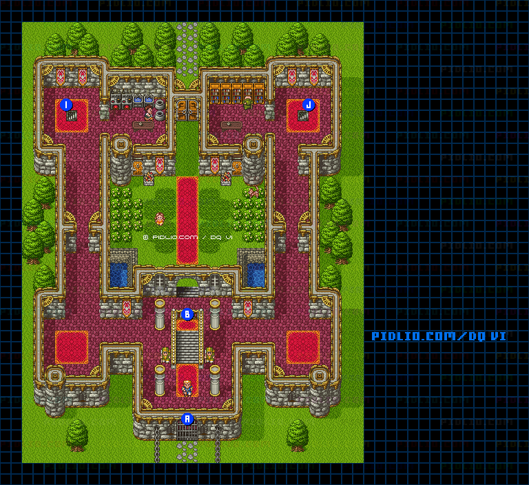 【現実の世界】レイドック城・城内1階のマップ画像 ／ SFC版ドラゴンクエスト6攻略 ─ pidlio.com