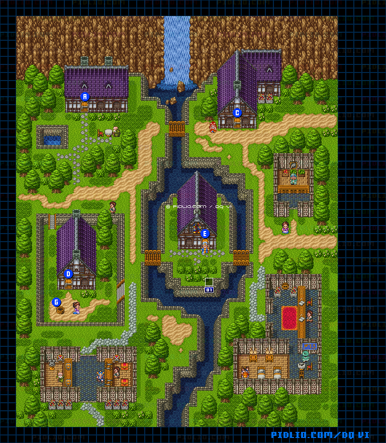 【現実の世界】アモールの町・屋外のマップ画像 / SFC版ドラゴンクエスト6攻略 ─ pidlio.com