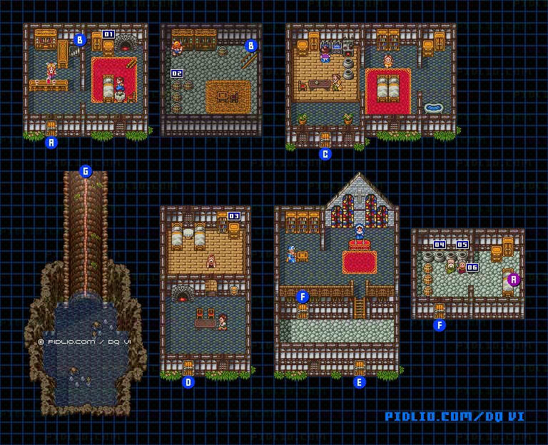 【現実の世界】アモールの町・屋内のマップ画像 / SFC版ドラゴンクエスト6攻略 ─ pidlio.com