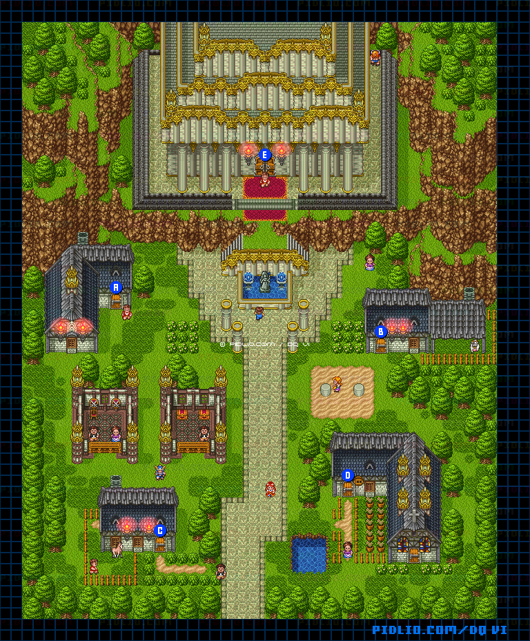 【現実の世界】ゲントの村・屋外のマップ画像 / SFC版ドラゴンクエスト6攻略 ─ pidlio.com