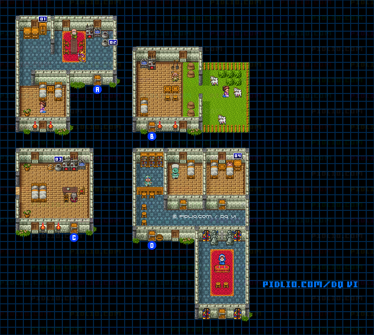 【現実の世界】ゲントの村・屋内のマップ画像 / SFC版ドラゴンクエスト6攻略 ─ pidlio.com