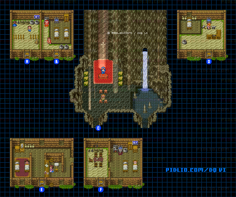 【現実の世界】ホルコッタの村・屋内のマップ画像 ／ SFC版ドラゴンクエスト6攻略 ─ pidlio.com