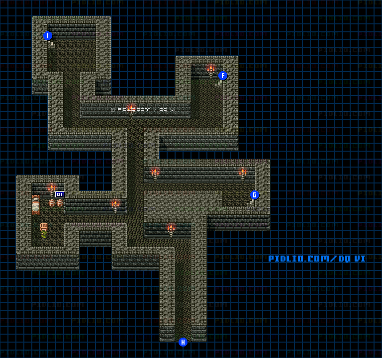【現実の世界】ホルストック城・地下1階のマップ画像 ／ SFC版ドラゴンクエスト6攻略 ─ pidlio.com