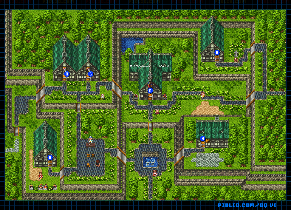 【現実の世界】クリアベールの町・屋外のマップ画像 ／ SFC版ドラゴンクエスト6攻略 ─ pidlio.com