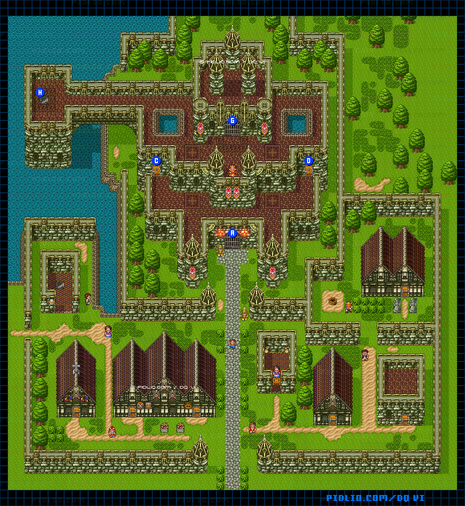 【現実の世界】ガンディーノ城・外観のマップ画像 ／ SFC版ドラゴンクエスト6攻略 ─ pidlio.com