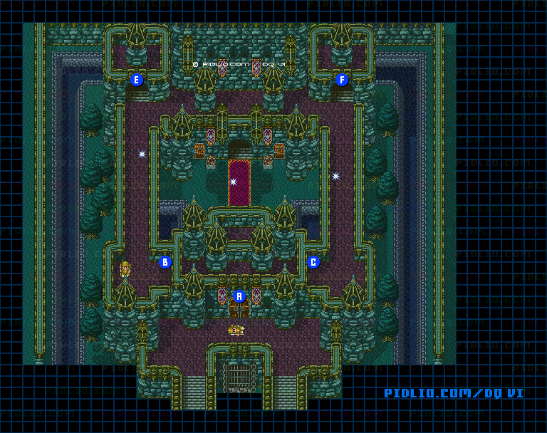 【現実の世界】レイドック城（回想の夜）・外観のマップ画像 ／ SFC版ドラゴンクエスト6攻略 ─ pidlio.com