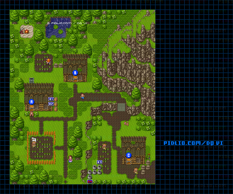 【現実の世界】ザクソンの村・屋外のマップ画像 ／ SFC版ドラゴンクエスト6攻略 ─ pidlio.com