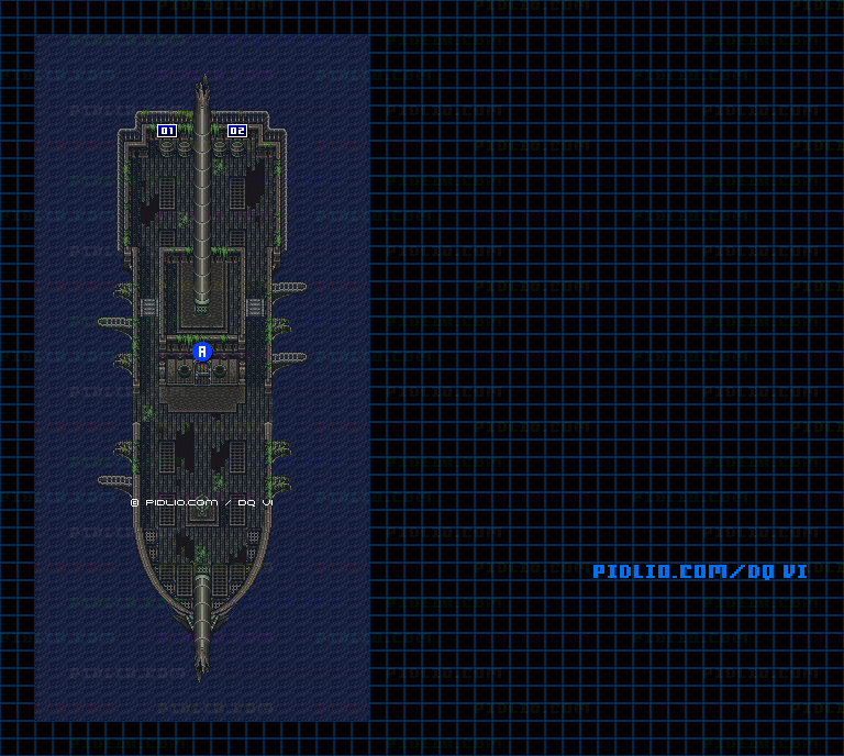 【海底世界】沈没船・甲板のマップ画像 ／ SFC版ドラゴンクエスト6攻略 ─ pidlio.com
