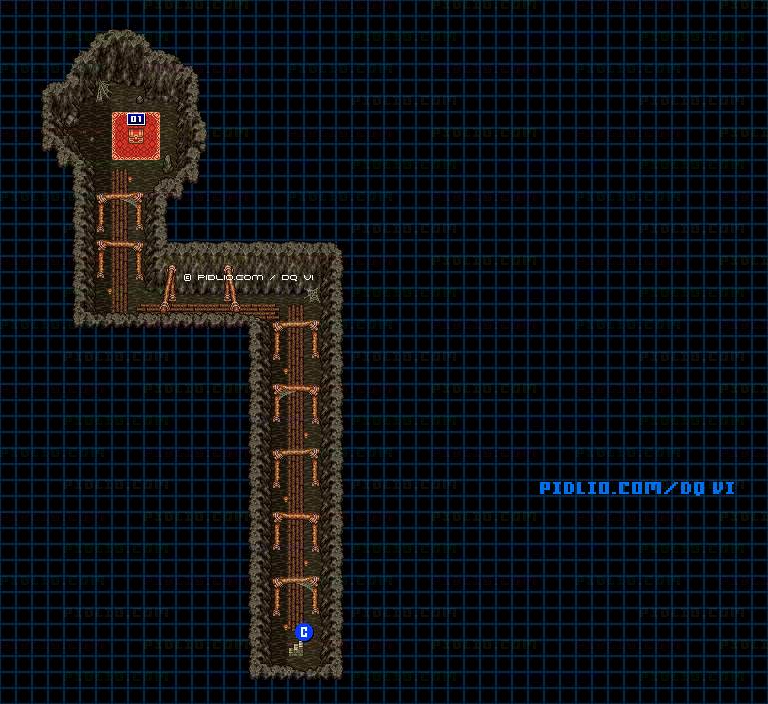 【はざまの世界】古い炭坑・地下2階のマップ画像 ／ SFC版ドラゴンクエスト6攻略 ─ pidlio.com