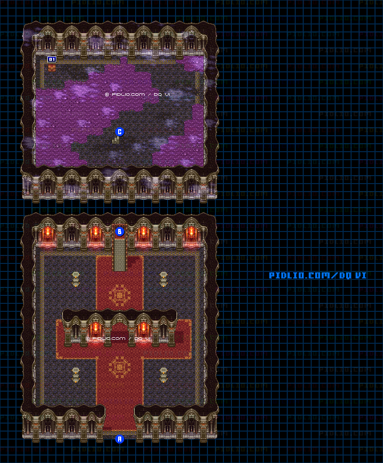 【はざまの世界】デスタムーアの城・1階のマップ画像 ／ SFC版ドラゴンクエスト6攻略 ─ pidlio.com