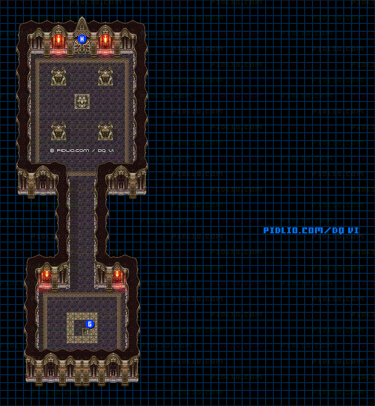 【はざまの世界】デスタムーアの城・4階通路のマップ画像 ／ SFC版ドラゴンクエスト6攻略 ─ pidlio.com